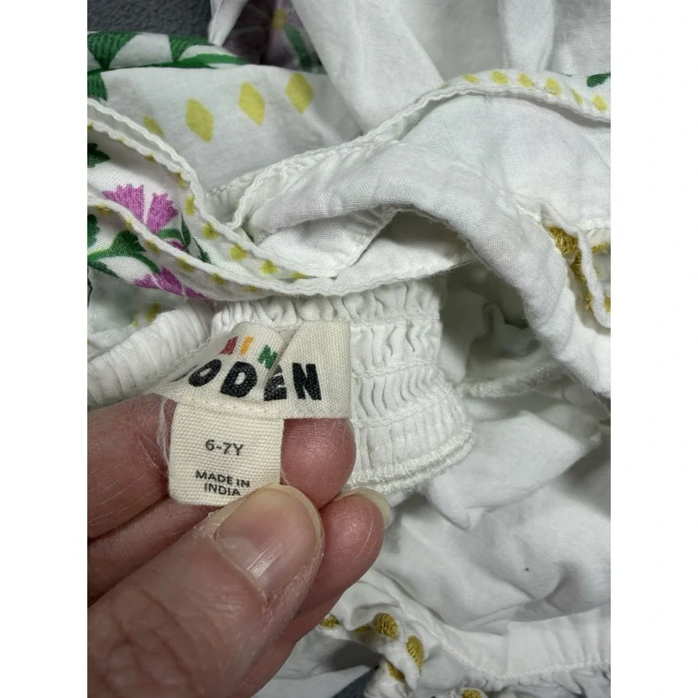 Mini Boden Peplum‎ Top Shirt Girls 6-7 White Cotton Eyelet Floral Embroidered